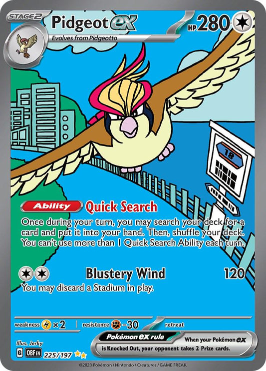 POKEMON PIDGEOT EX 225 / 197 OBSIDIAN FLAMES SIR SPECIAL ILLUSTRATION RARE HOLO - LIGHTLY PLAYED (LP)