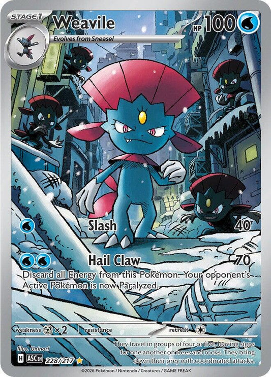 POKEMON WEAVILE 228 / 217 ASCENDED HEROES IR ILLUSTRATION RARE - NEAR MINT