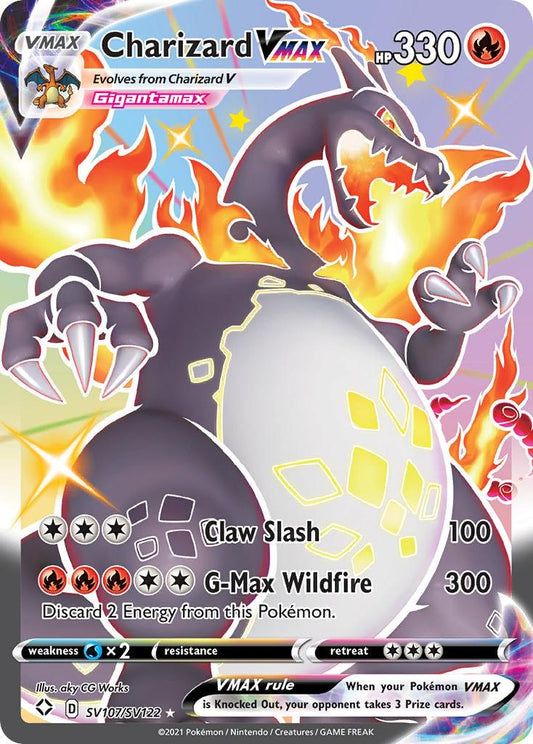 POKEMON CHARIZARD VMAX SV107 / SV122 SWSH SHINING FATES SHINY VAULT FULL ART HOLO - NEAR MINT (NM)