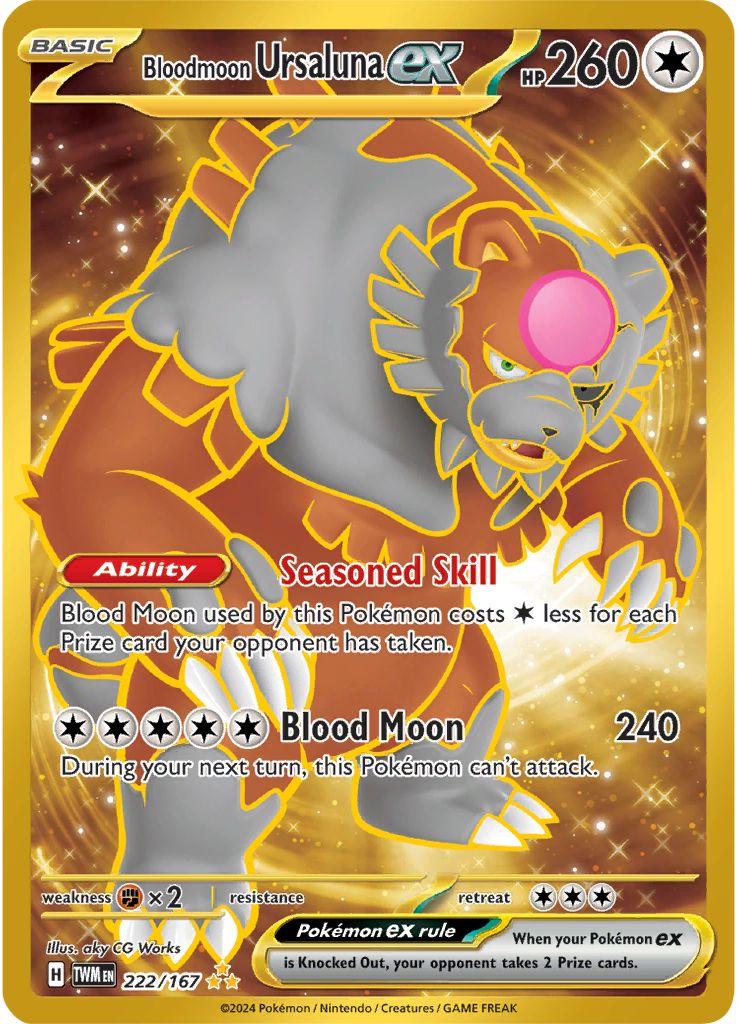 POKEMON BLOODMOON URSALUNA EX 222 / 167 TWILIGHT MASQUERADE GOLD HYPER RARE FULL ART HOLO - NEAR MINT (NM)