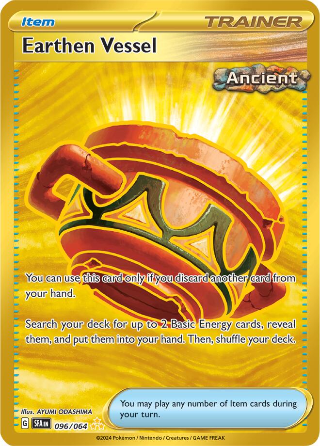 POKEMON EARTHEN VESSEL 96 / 64 SHROUDED FABLE HYPER RARE GOLD HOLO TRAINER - NEAR MINT