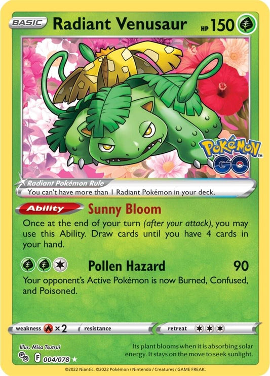 POKEMON RADIANT VENUSAUR 004 / 078 POKEMON GO SWSH HOLO RADIANT RARE HOLO - NEAR MINT (NM)