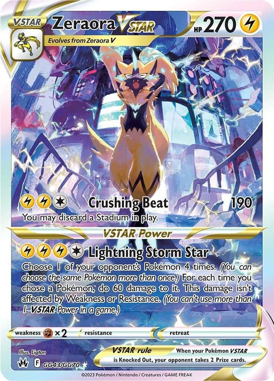 POKEMON ZERAORA VSTAR GG43/GG70 CROWN ZENITH GALARIAN GALLERY ULTRA RARE HOLO - NEAR MINT (NM)