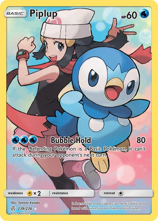 POKEMON PIPLUP 239 / 236 SM COSMIC ECLIPSE SECRET RARE FULL ART - NEAR MINT