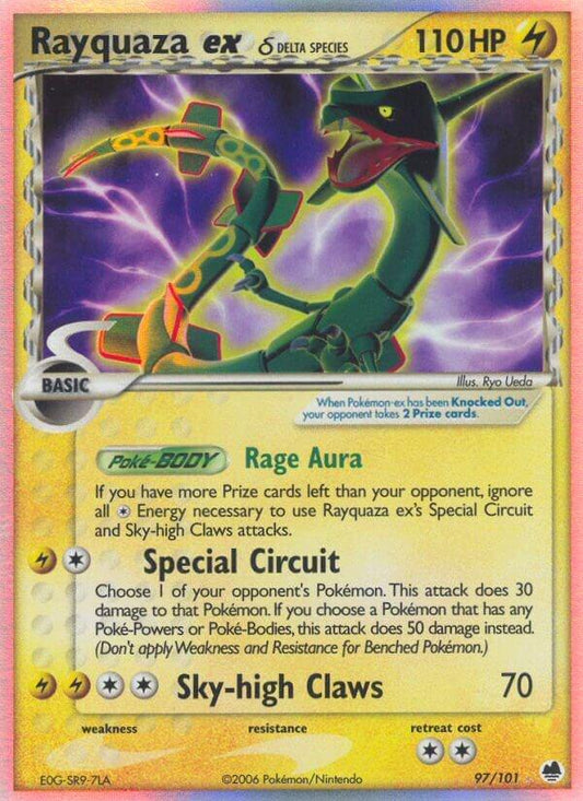 POKEMON RAYQUAZA EX 97/101 EX DRAGON FRONTIERS DELTA SPECIES ULTRA RARE HOLO - LIGHTLY PLAYED/MODERATELY PLAYED (LP/MP)