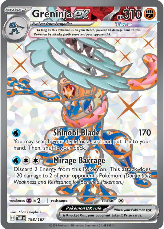 POKEMON GRENINJA EX 198 / 167 TWILIGHT MASQUERADE ULTRA RARE FULL ART HOLO - NEAR MINT