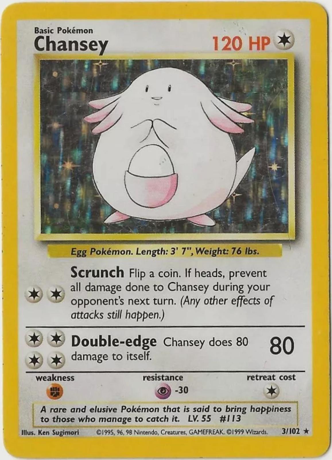 1999 POKEMON GAME #3 CHANSEY-HOLO BASE SET PSA 9 MINT