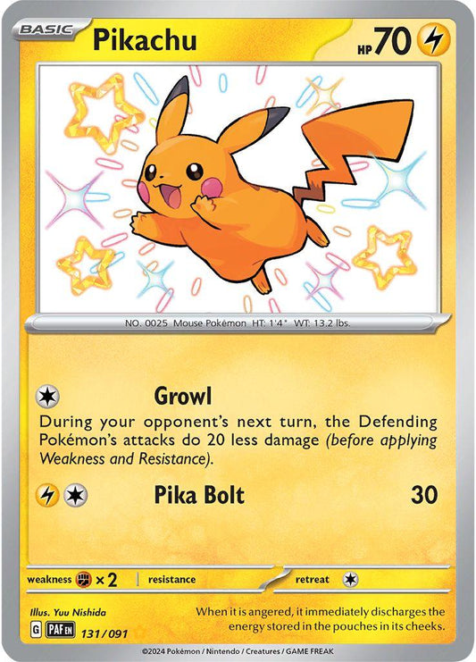 POKEMON PIKACHU 131 / 91 SHINY HOLO RARE PALDEAN FATES SINGLE - NEAR MINT