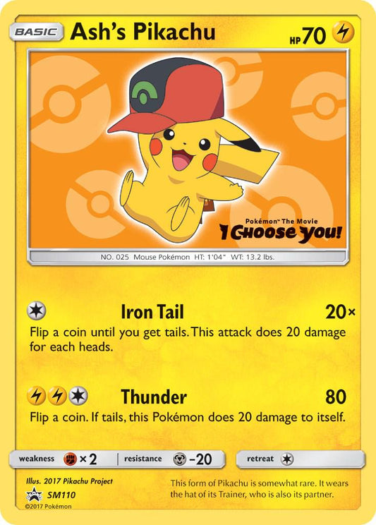 POKEMON ASH'S PIKACHU SM110 SM BLACK STAR PROMO I CHOOSE YOU - MODERATELY PLAYED (MP)
