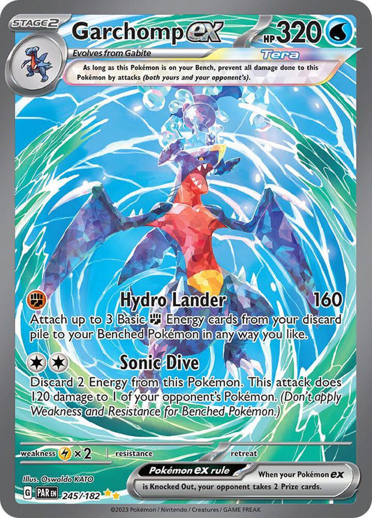 POKEMON GARCHOMP EX 245/182 SV PARADOX RIFT SPECIAL ILLUSTRATION RARE FULL ART HOLO - NEAR MINT (NM)