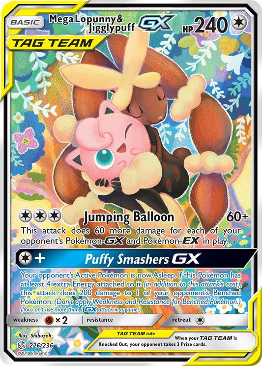 POKEMON MEGA LOPUNNY & JIGGLYPUFF GX 226 / 236 SM COSMIC ECLIPSE ALTERNATE FULL ART TAG TEAM - HEAVILY PLAYED (HP)
