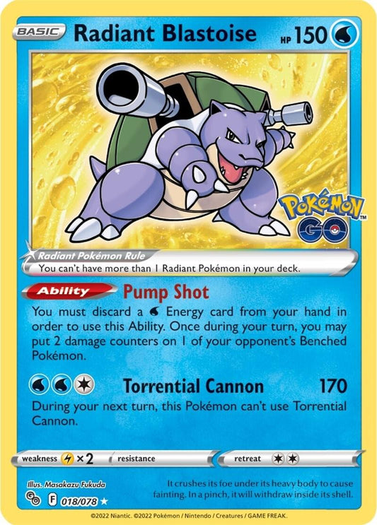 POKEMON RADIANT BLASTOISE 018 / 078 POKEMON GO SWSH HOLO RADIANT RARE- NEAR MINT