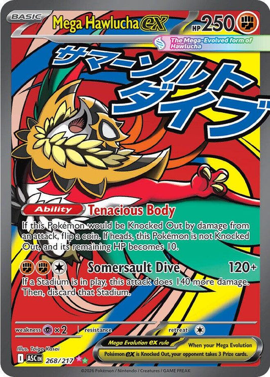 POKEMON MEGA HAWLUCHA EX 268 / 217 ASCENDED HEROES MEGA ATTACK RARE - NEAR MINT
