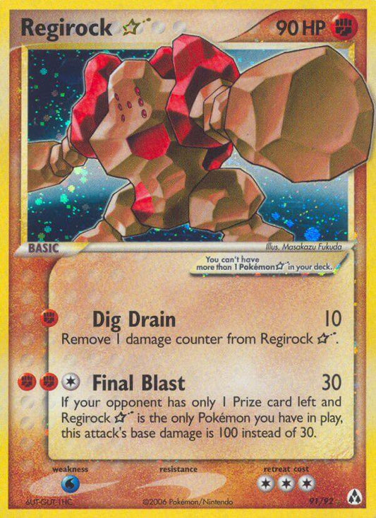 POKEMON REGIROCK GOLD STAR 91/92 EX LEGEND MAKER ULTRA RARE HOLO - HEAVILY PLAYED (HP)