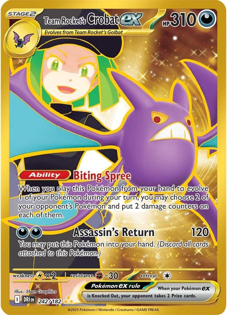 POKEMON TEAM ROCKET'S CROBAT EX 242/182 DESTINED RIVALS HYPER RARE GOLD HOLO - NEAR MINT (NM)