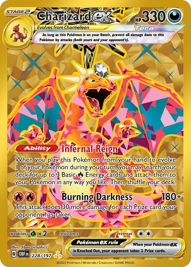 POKEMON CHARIZARD EX 228 / 197 OBSIDIAN FLAMES GOLD HYPER RARE FULL ART HOLO - LIGHTLY PLAYED (LP)