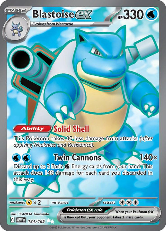 POKEMON BLASTOISE EX 184 / 165 SV 151 ULTRA RARE FULL ART HOLO - NEAR MINT