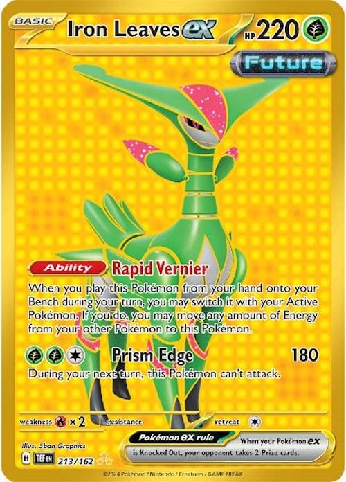 POKEMON IRON LEAVES EX 213 / 162 TEMPORAL FORCES HYPER RARE GOLD HOLO - NEAR MINT