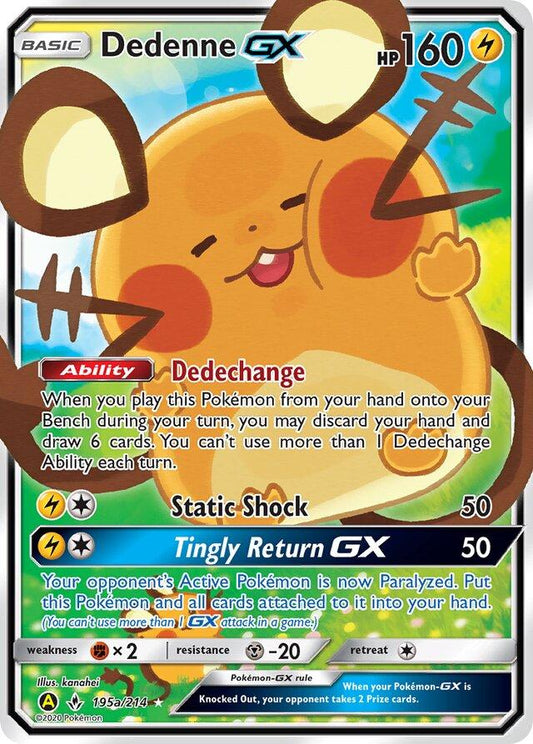 POKEMON DEDENNE GX 195A / 214 SM UNBROKEN BONDS ALTERNATE ART PROMO - NEAR MINT