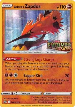 POKEMON GALARIAN ZAPDOS SWSH124 SWSH BLACK STAR PROMO EVOLVING SKIES PRERELEASE - NEAR MINT