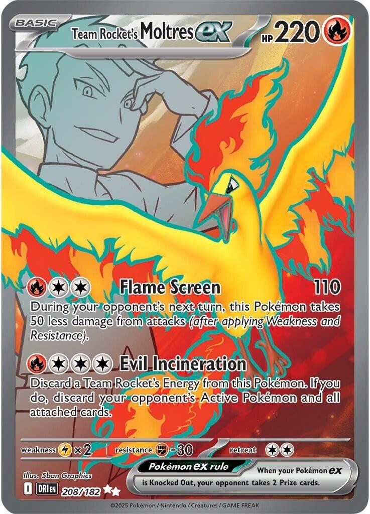 POKEMON TEAM ROCKET'S MOLTRES EX 208 / 182 DESTINED RIVALS FULL ART ULTRA RARE- NEAR MINT