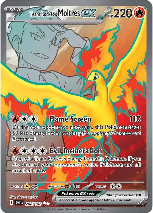 POKEMON TEAM ROCKET'S MOLTRES EX 208 / 182 DESTINED RIVALS FULL ART ULTRA RARE- NEAR MINT