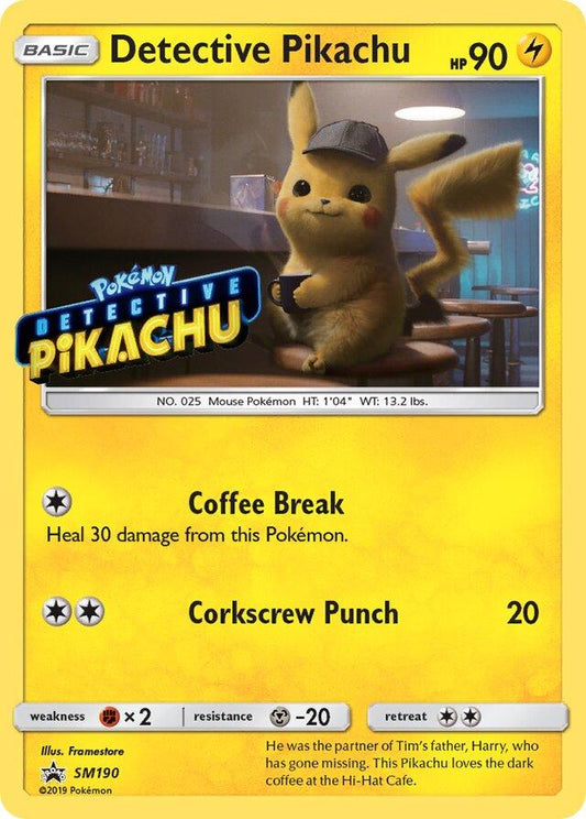 POKEMON DETECTIVE PIKACHU SM190 BLACK STAR SM STAMPED PROMO HOLO - MODERATELY PLAYED