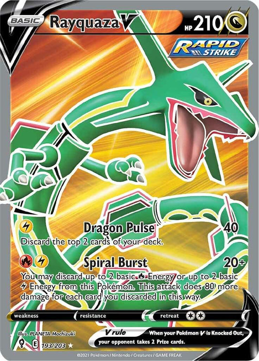 POKEMON RAYQUAZA V 193 / 203 SWSH EVOLVING SKIES ULTRA RARE FULL ART HOLO - NEAR MINT (NM)
