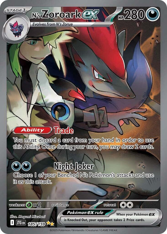 POKEMON N'S ZOROARK EX 185 / 159 JOURNEY TOGETHER SIR SPECIAL ILLUSTRATION RARE - NEAR MINT