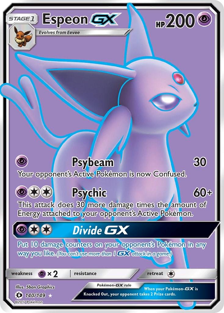 POKEMON ESPEON GX 140 / 149 FULL ART ULTRA RARE SUN & MOON BASE HOLO - NEAR MINT (NM)