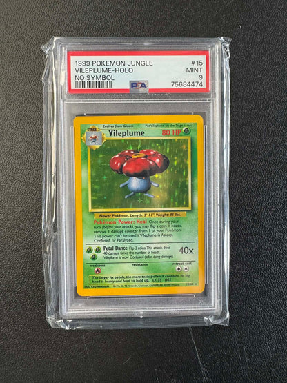 1999 POKEMON JUNGLE #1 - #16 SET OF HOLO NO SYMBOL MISPRINT (14 x PSA 9, 2 x PSA 8)