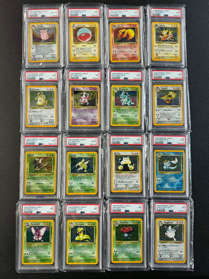 1999 POKEMON JUNGLE #1 - #16 SET OF HOLO NO SYMBOL MISPRINT (14 x PSA 9, 2 x PSA 8)