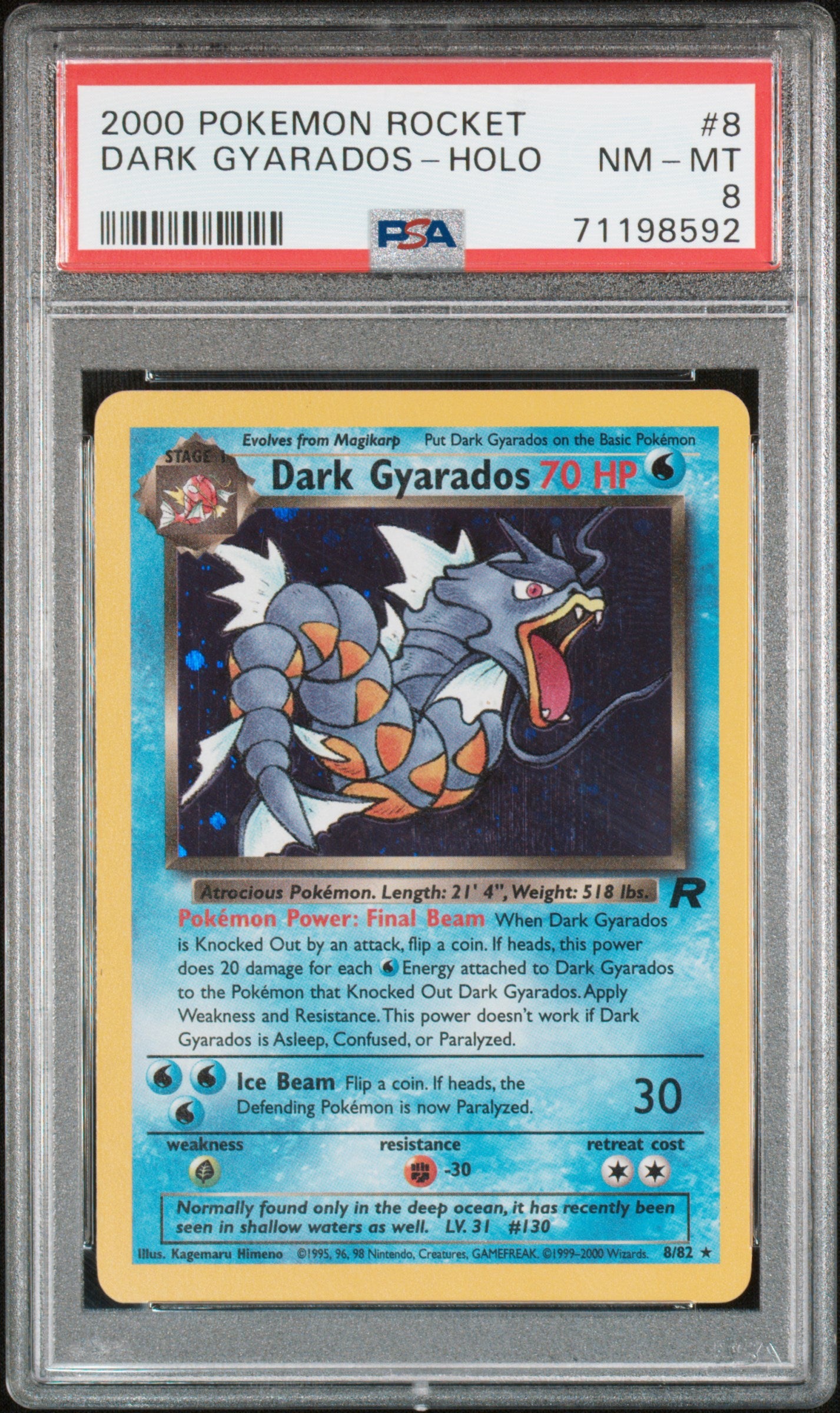2000 POKEMON TEAM ROCKET #8 DARK GYARADOS HOLO PSA 8 NM-MT