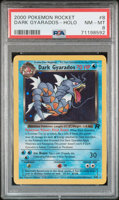 2000 POKEMON TEAM ROCKET #8 DARK GYARADOS HOLO PSA 8 NM-MT