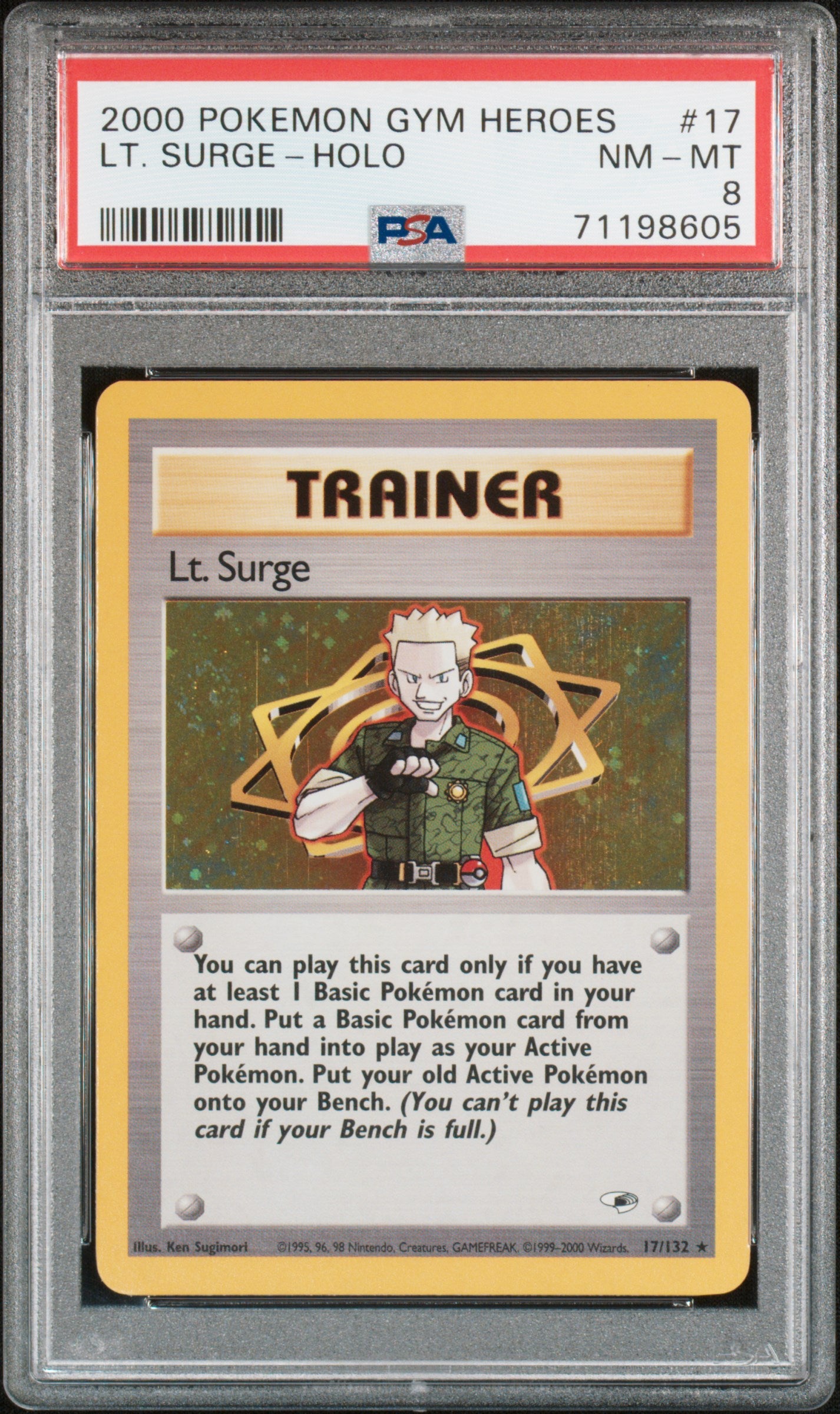 2000 POKEMON GYM HEROES #17 LT.SURGE HOLO PSA 8 NM-MT
