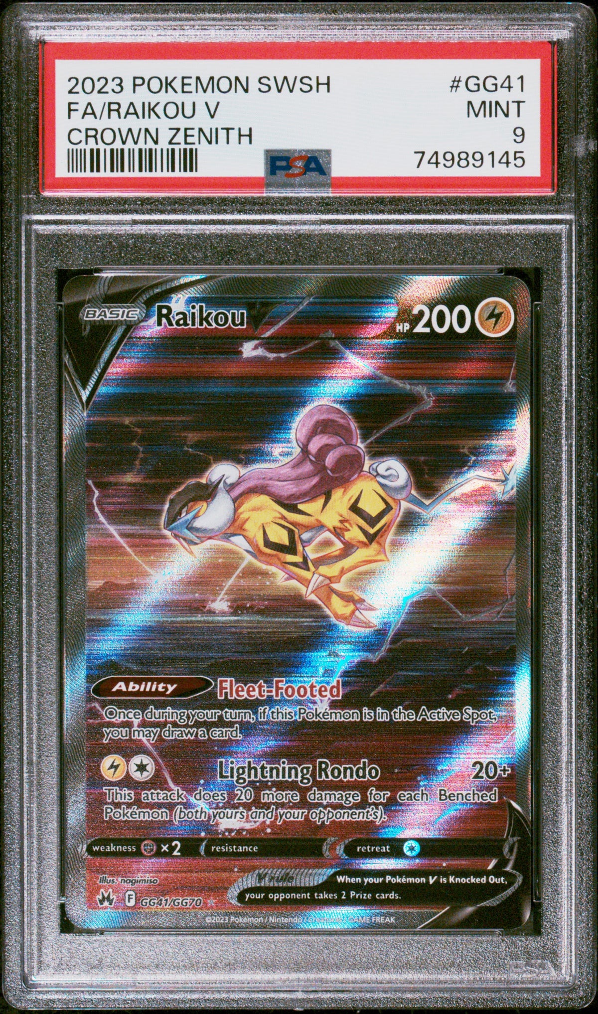 2023 POKEMON SWORD AND SHIELD CROWN ZENITH #GG41 FA/RAIKOU V PSA 9 MINT