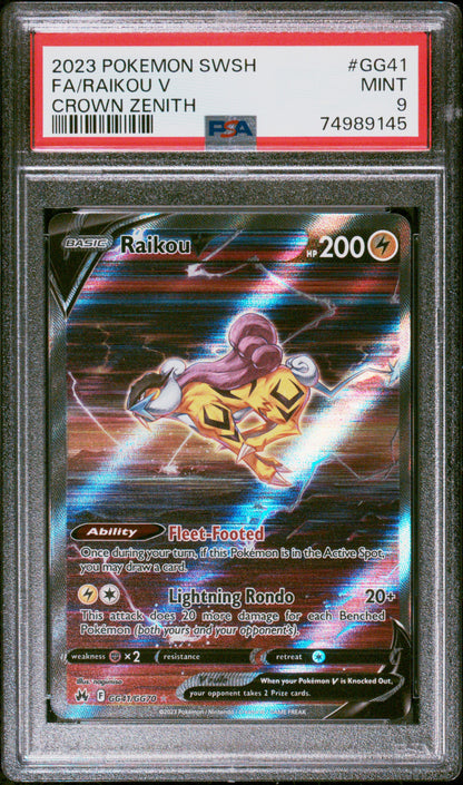 2023 POKEMON SWORD AND SHIELD CROWN ZENITH #GG41 FA/RAIKOU V PSA 9 MINT