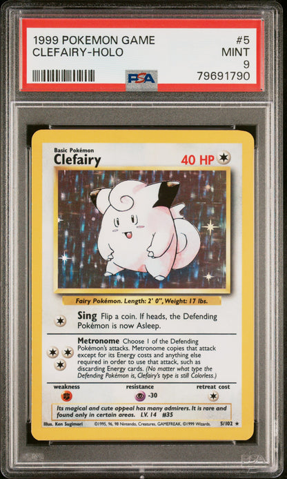 JEU POKÉMON 1999 #5 CLEFÉE-HOLO SET DE BASE PSA 9 MINT