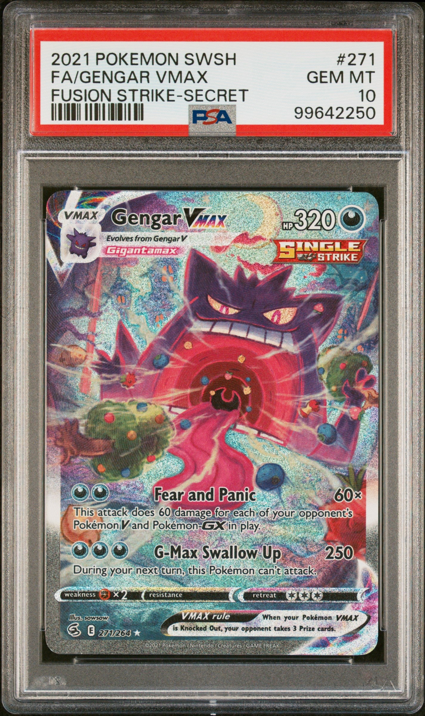 2021 POKEMON SWSH FUSION STRIKE #271 GENGAR VMAX ALTERNATE FULL ART SECRET RARE PSA 10 GEM MINT