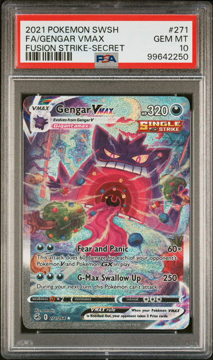 2021 POKEMON SWSH FUSION STRIKE #271 GENGAR VMAX ALTERNATE FULL ART SECRET RARE PSA 10 GEM MINT