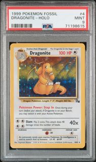 1999 POKEMON FOSSIL #4 DRAGONITE HOLO PSA 9 MINT
