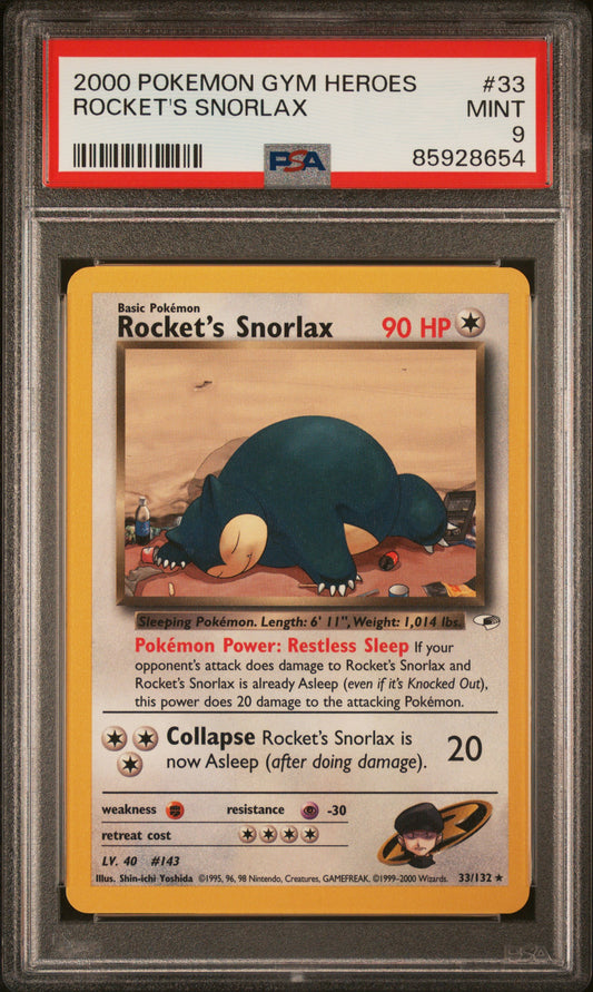 2000 POKEMON GYM HEROES 33 / 132 ROCKETS SNORLAX NON HOLO RARE PSA 9 MINT