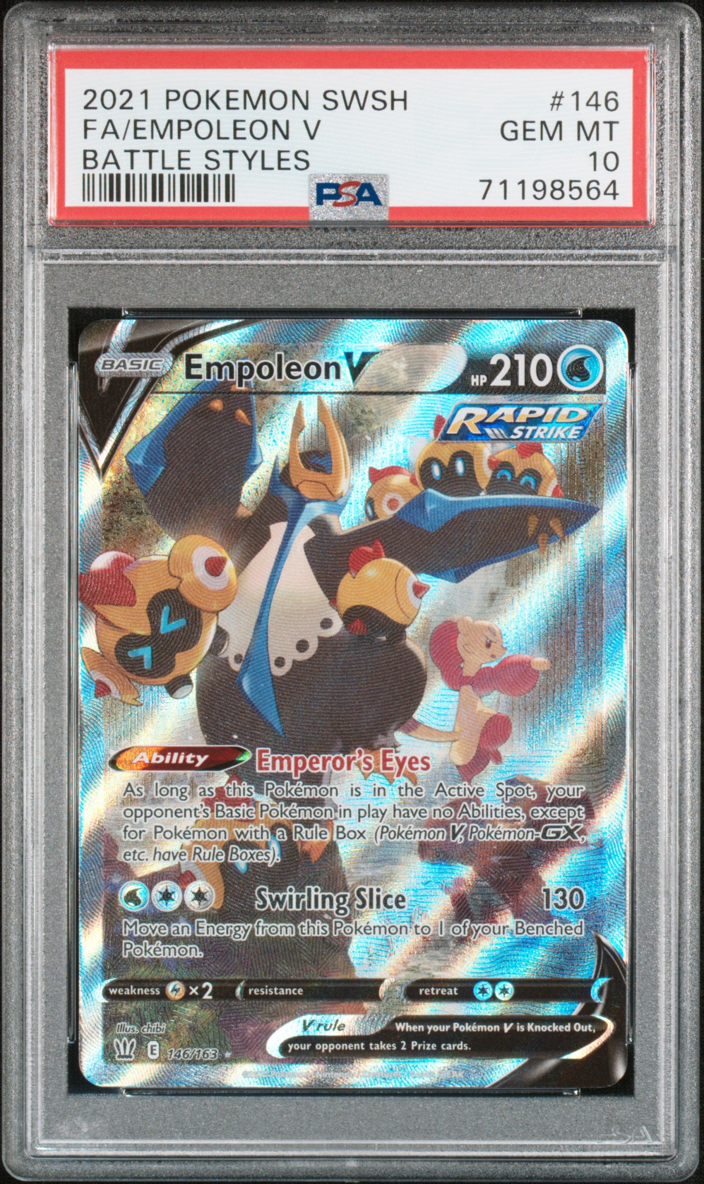 2021 POKEMON SWORD & SHIELD BATTLE STYLES #146 FA/EMPOLEON V PSA 10 GEM MINT