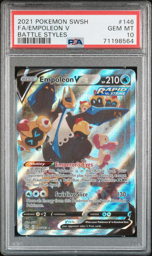 2021 POKEMON SWORD & SHIELD BATTLE STYLES #146 FA/EMPOLEON V PSA 10 GEM MINT