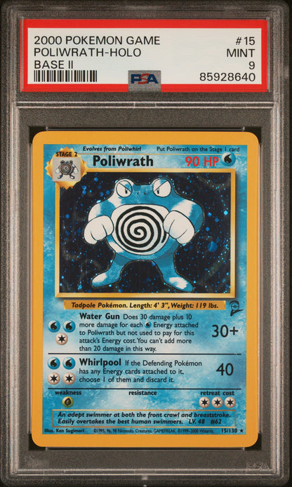 2000 POKÉMON GAME BASE II #15 POLIWRATH-HOLO BASE SET 2 PSA 9 MINT