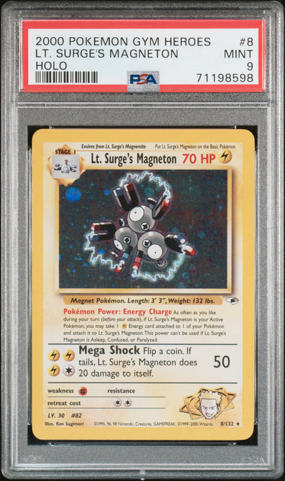 2000 POKEMON GYM HEROES #8 LT. SURGE'S MAGNETON HOLO PSA 9 MINT